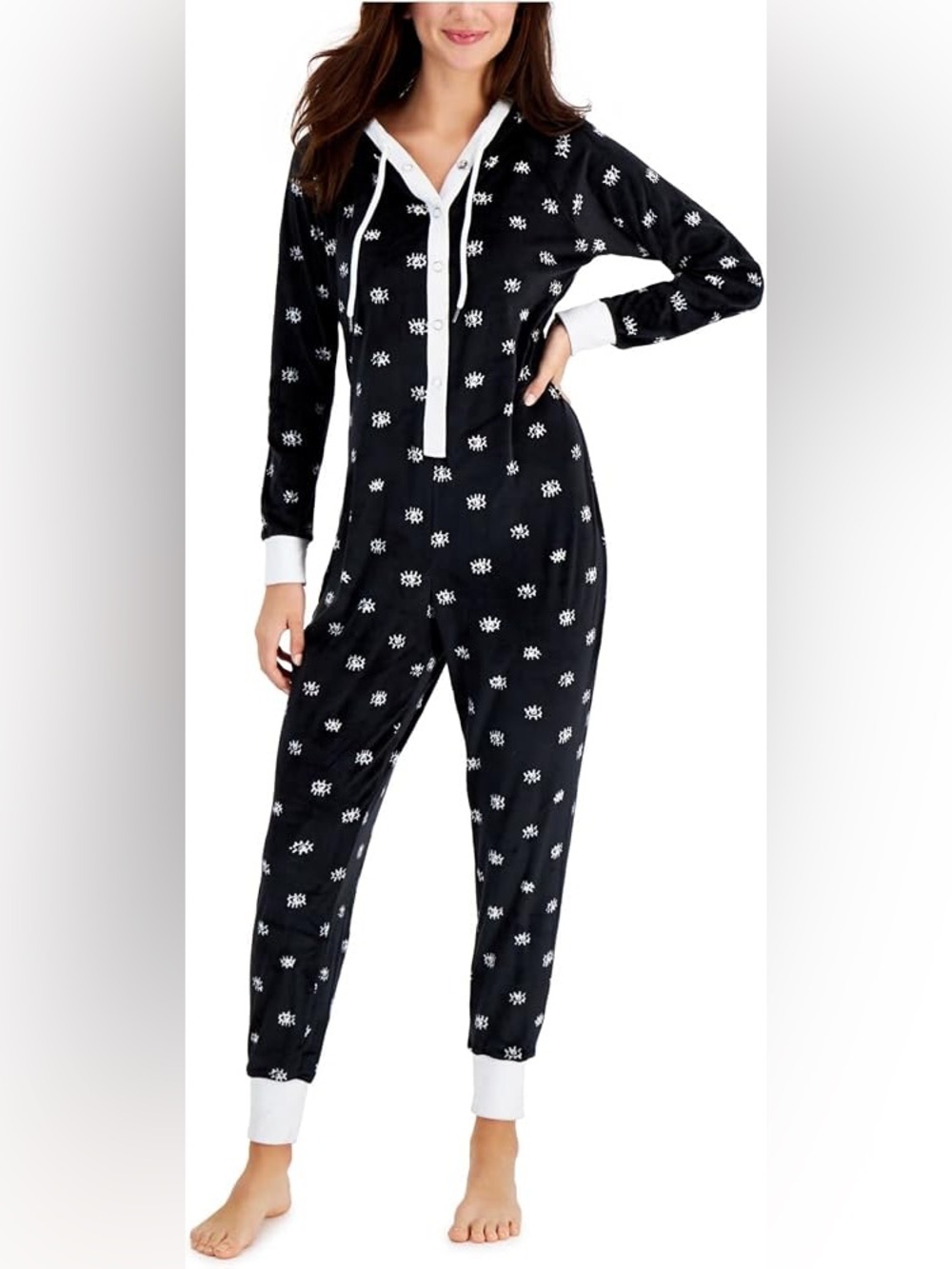 Jenni Fleece Eye Pattern Hooded Onesie Pajamas - Size XS (NWT/No Tags)